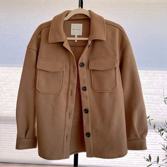 Avec Les Filles Classic Camel Shirt Jacket XS Contemporary Neutrals Minimalist - Picture 1 of 6